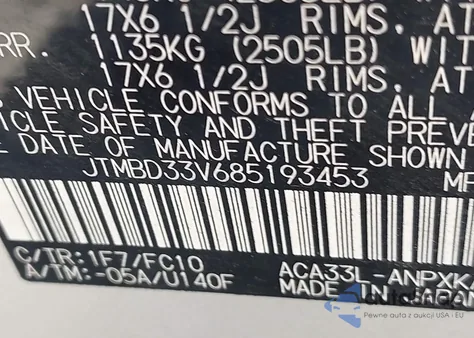 2008 Toyota Rav4 из США, поврежденный, VIN JTMBD33V685193453